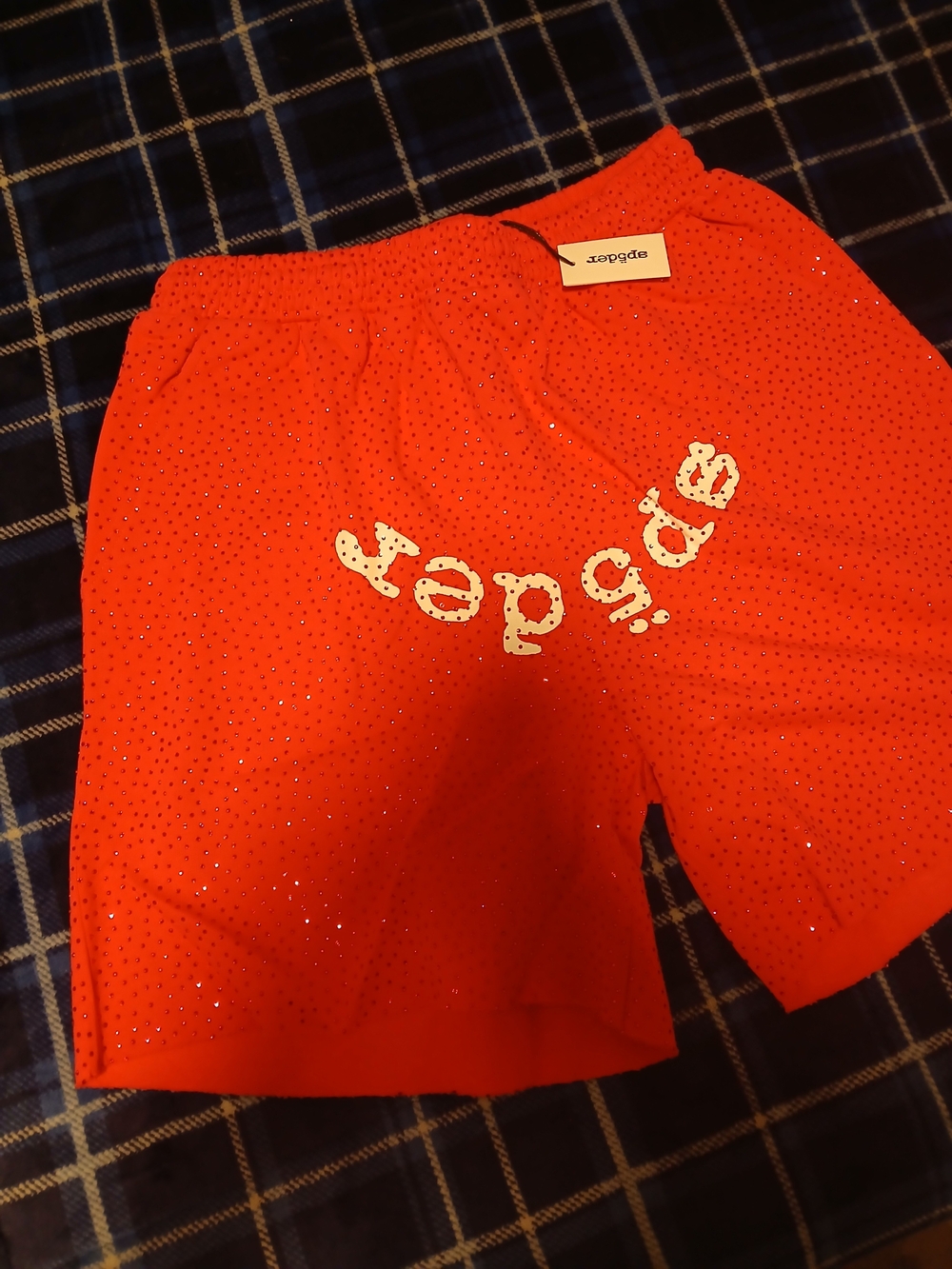 Sp5der Hot Pink Rhinestone Shorts - Picture 2 of 3